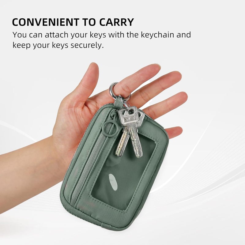 DiDida The Iris Wallet Zip Card Case with ID Window Purses for Women Coin Purse with Zipper Mini Portable Keychain Wallet, Olive Green - Image 5